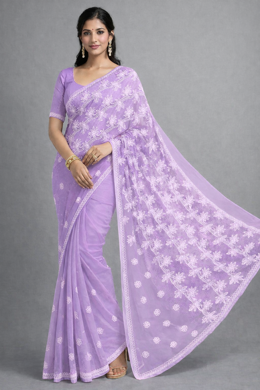 Lavender Palla Border Saree