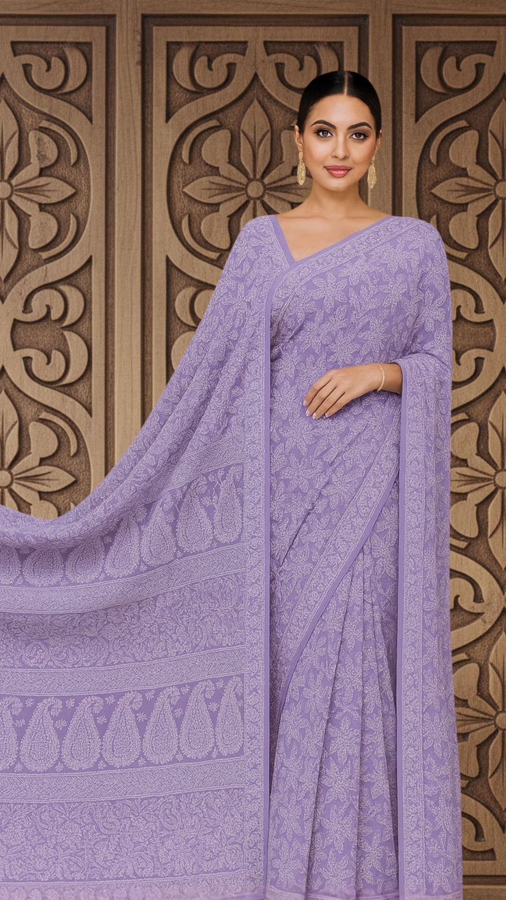 Lavender Full Jaal Chikankari Saree