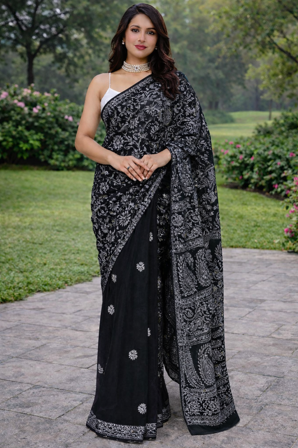 Black Half Jaal Saree
