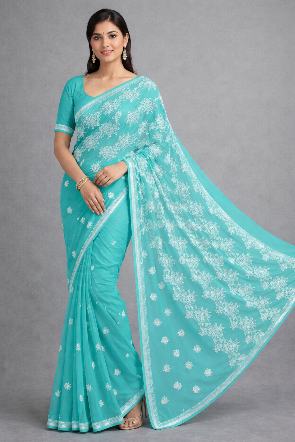 Firozi blue Palla Border Saree