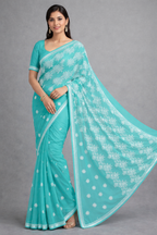Firozi blue Palla Border Saree