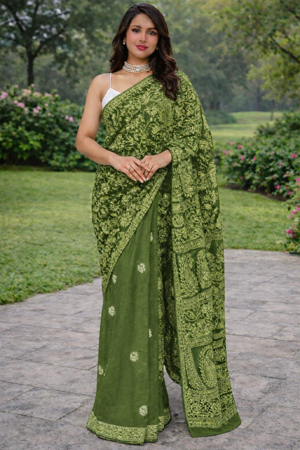 Mehndi Green Half Jaal Saree