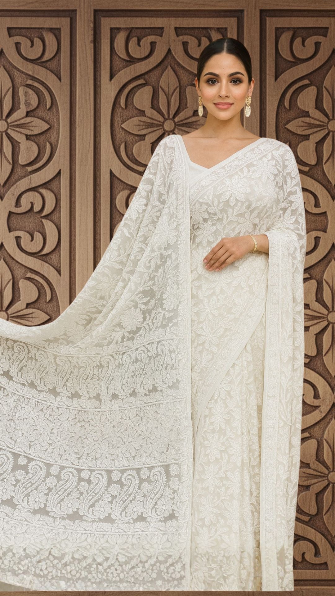 White Full Jaal Saree