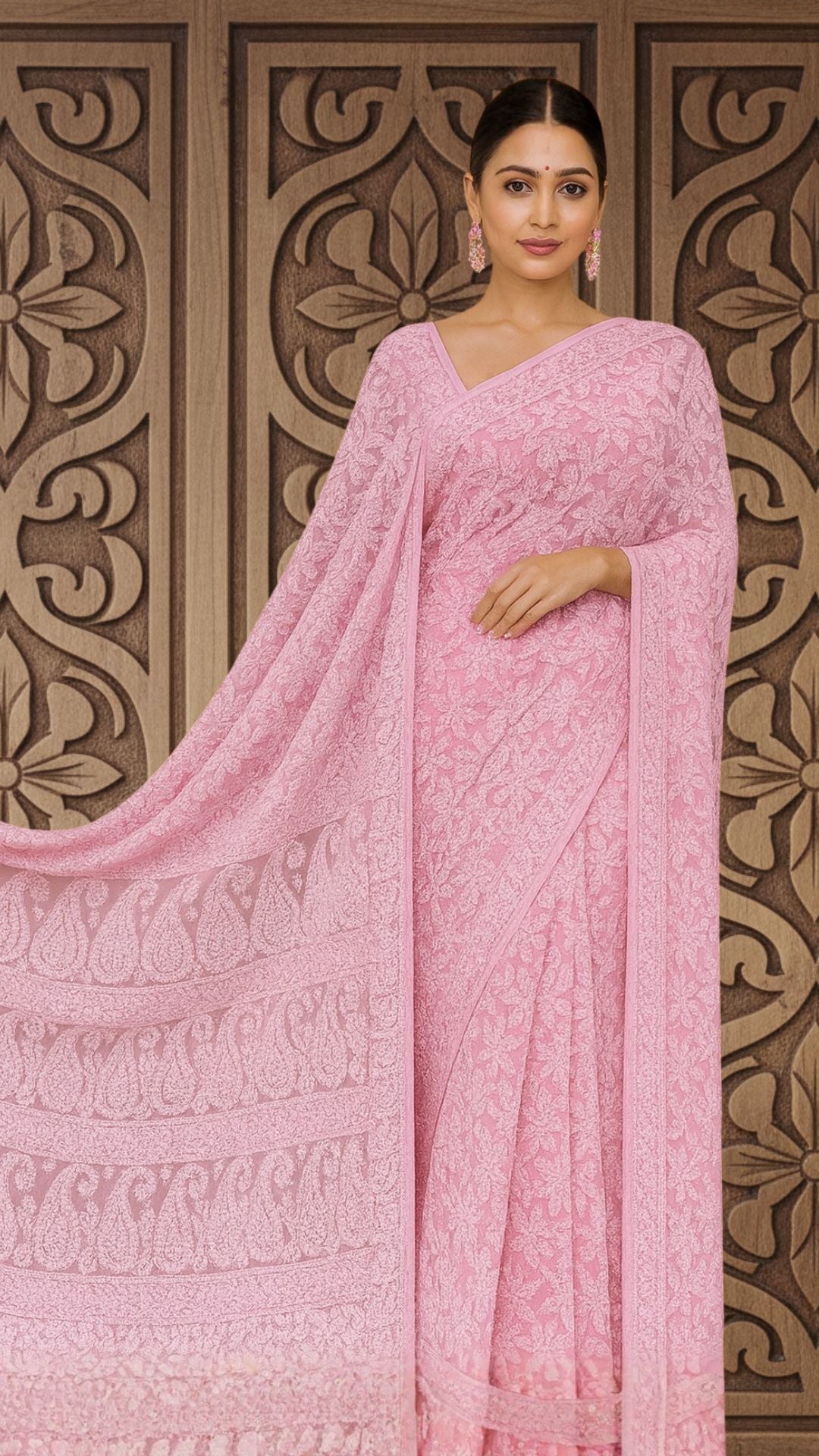 Baby Pink Full Jaal Saree