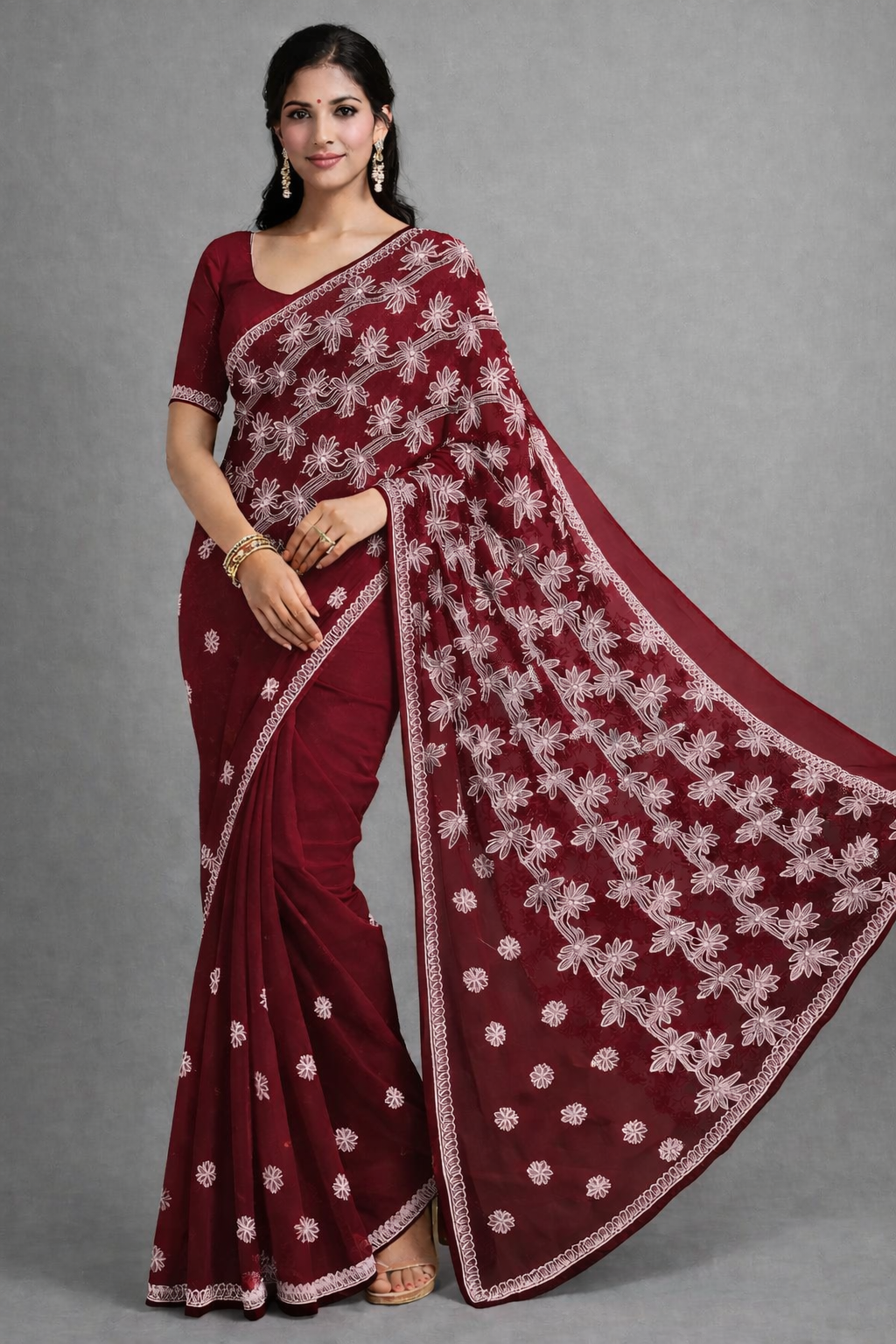 Maroon Palla Border Saree
