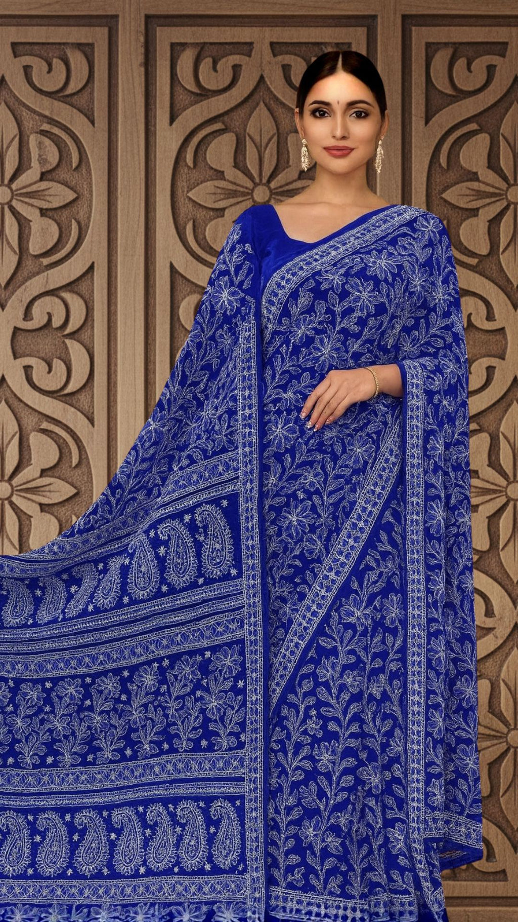 Peacock blue  full Jaal Saree