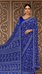 Peacock blue  full Jaal Saree