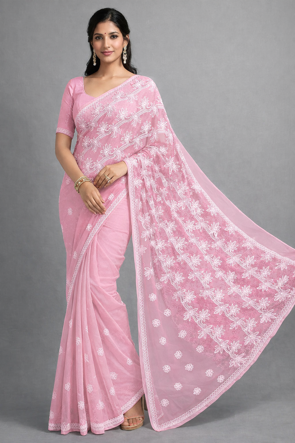 Baby Pink Palla Border Saree