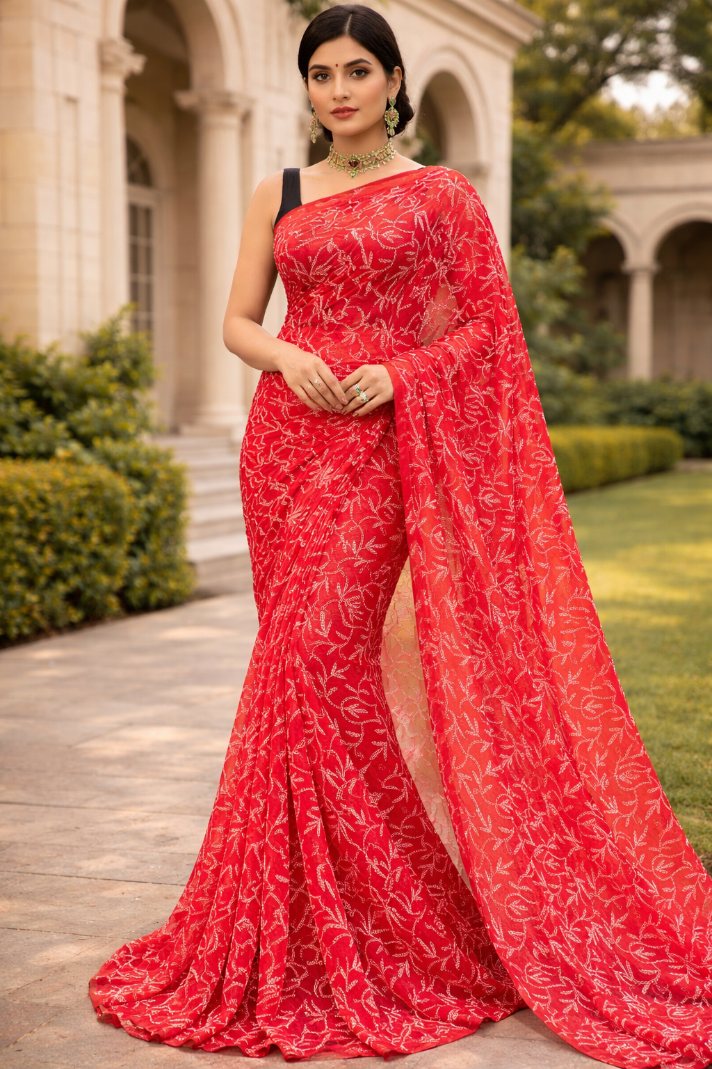 Red Tepchi Saree