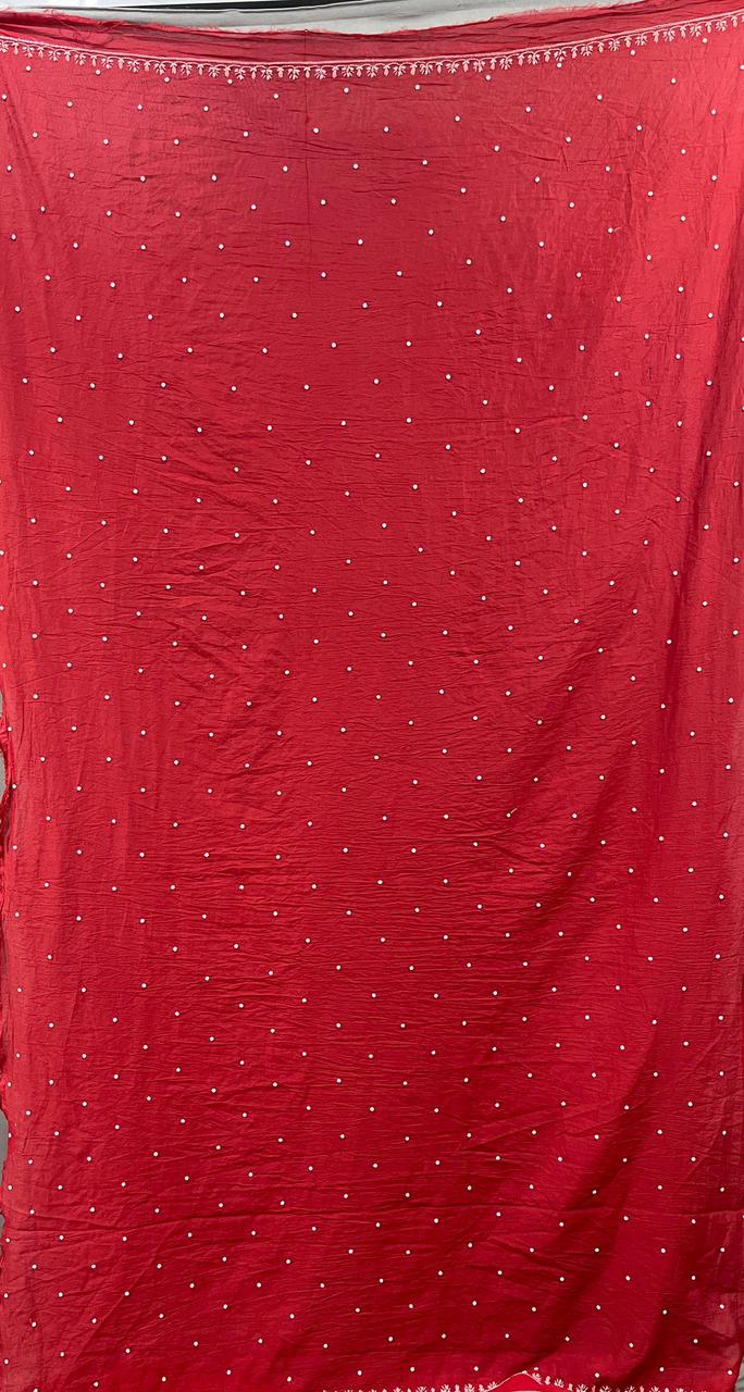 Red Mul Chanderi Unstiched Suit