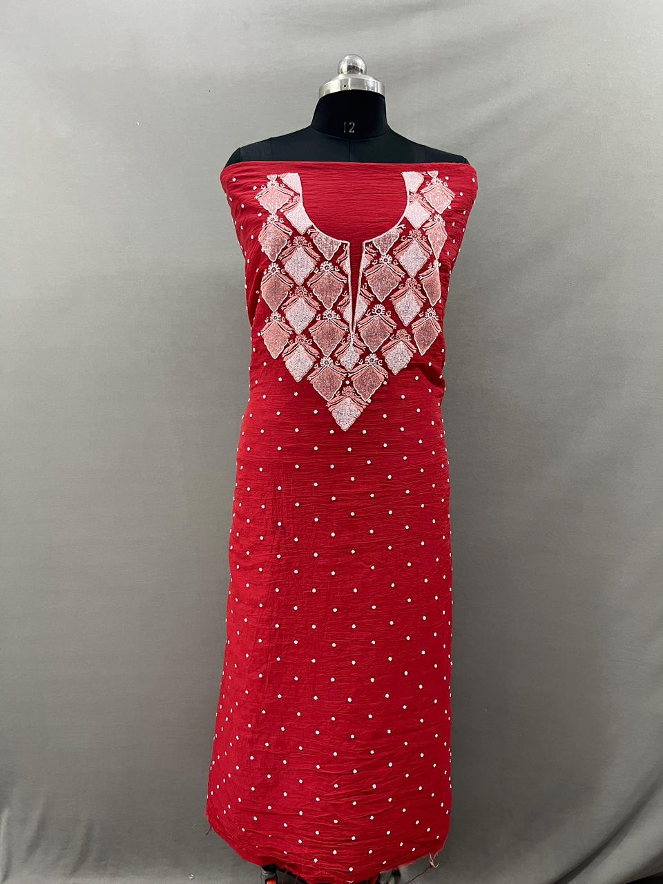 Red Mul Chanderi Unstiched Suit