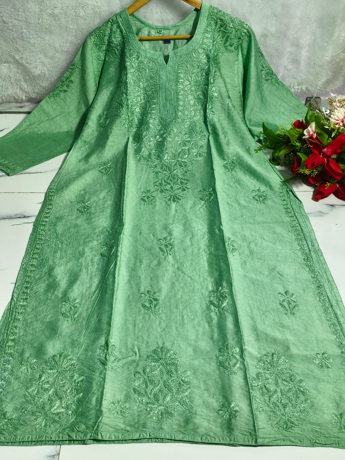 Mehndi Green Chanderi Kurta