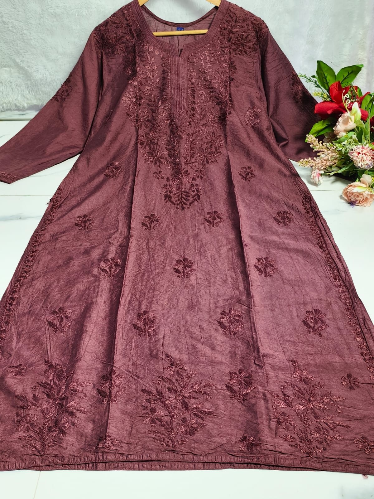 Wine Chanderi Kurta
