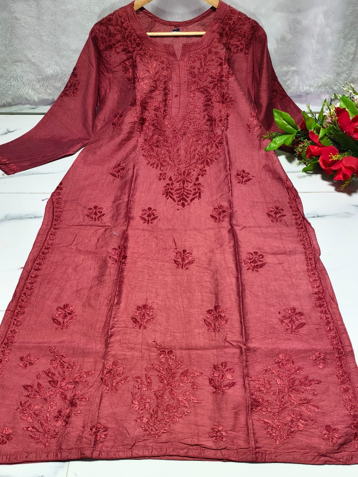Maroon Chanderi Kurta