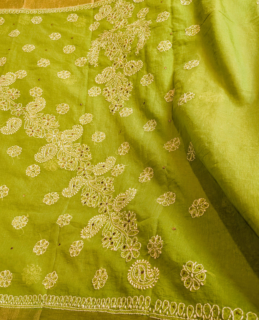 Green  mul chanderi saree