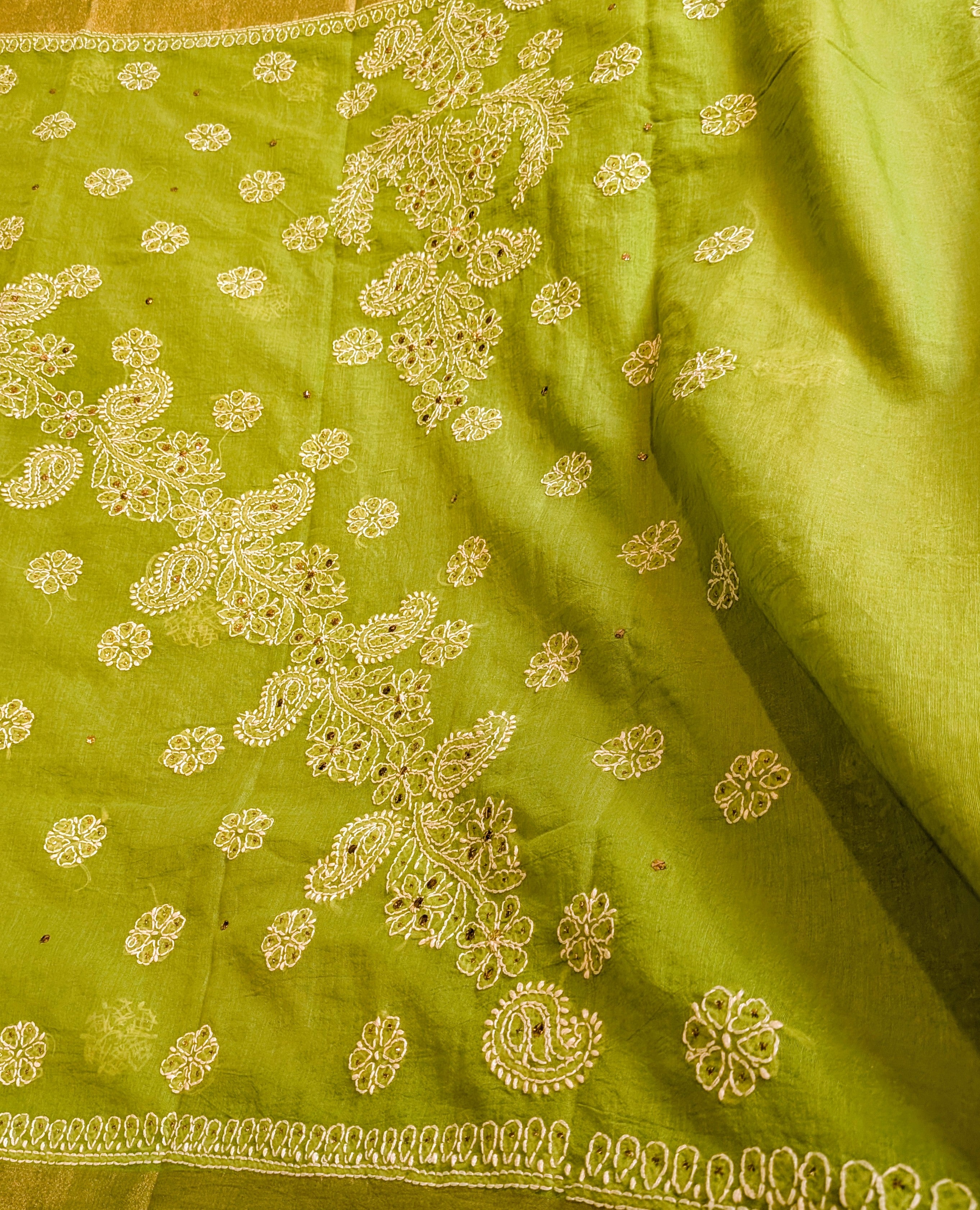 Green  mul chanderi saree