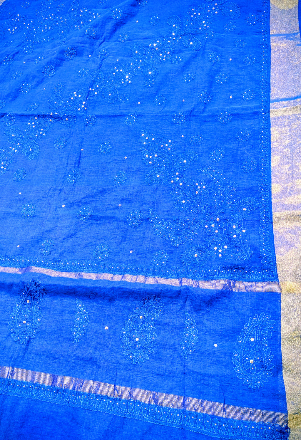 Blue mul chanderi saree