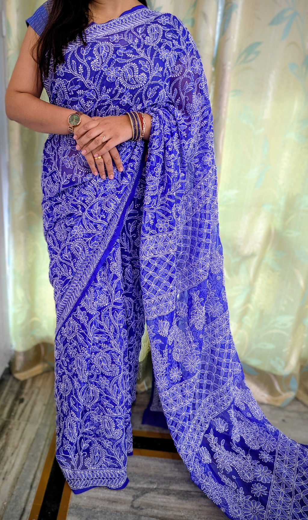 Peacock blue  full Jaal Saree