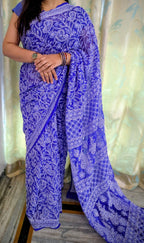Peacock blue  full Jaal Saree