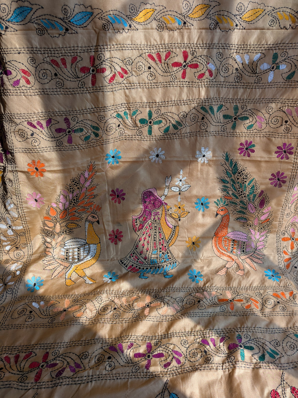 Beige Kantha Saree