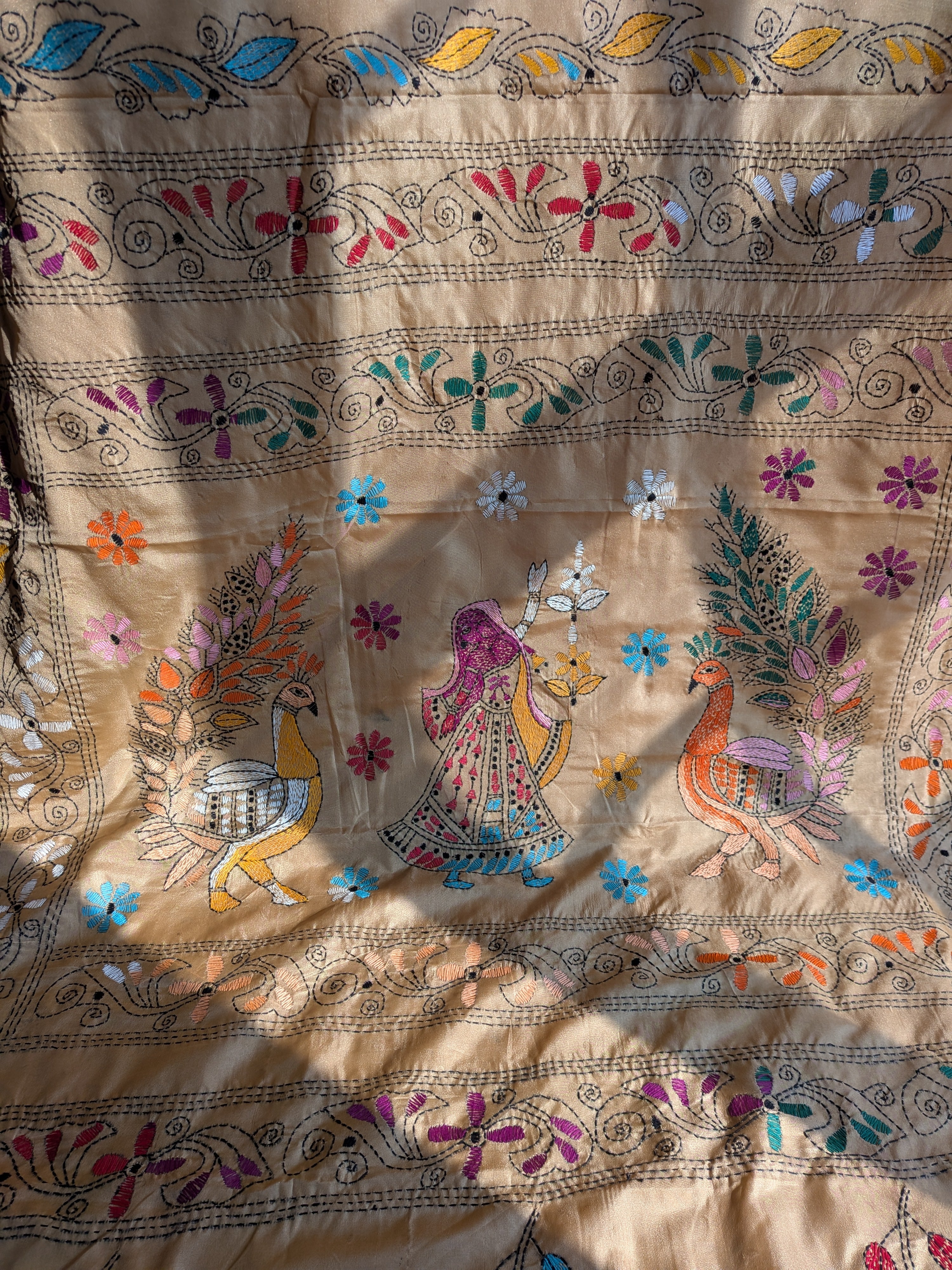 Beige Kantha Saree