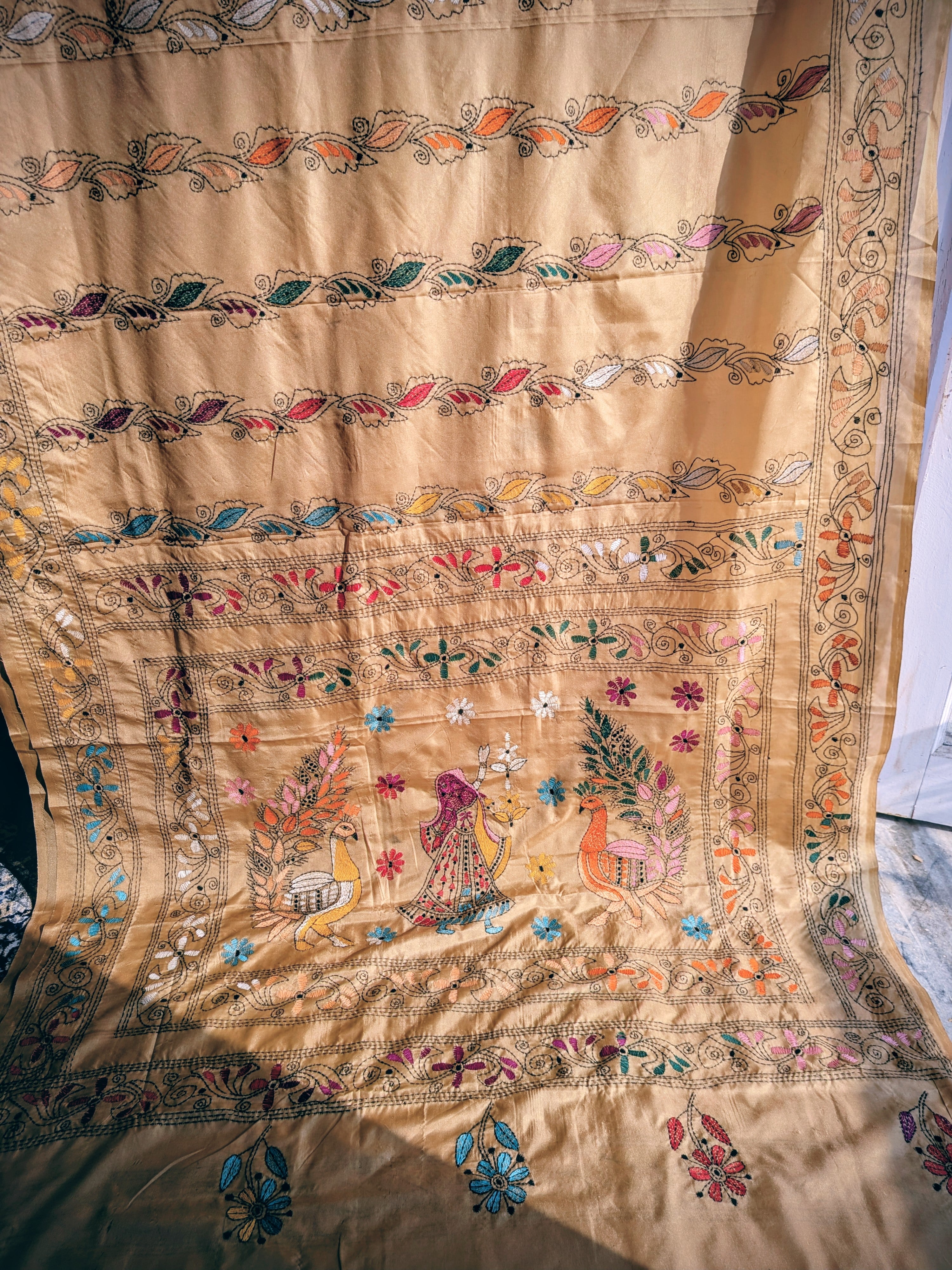 Beige Kantha Saree