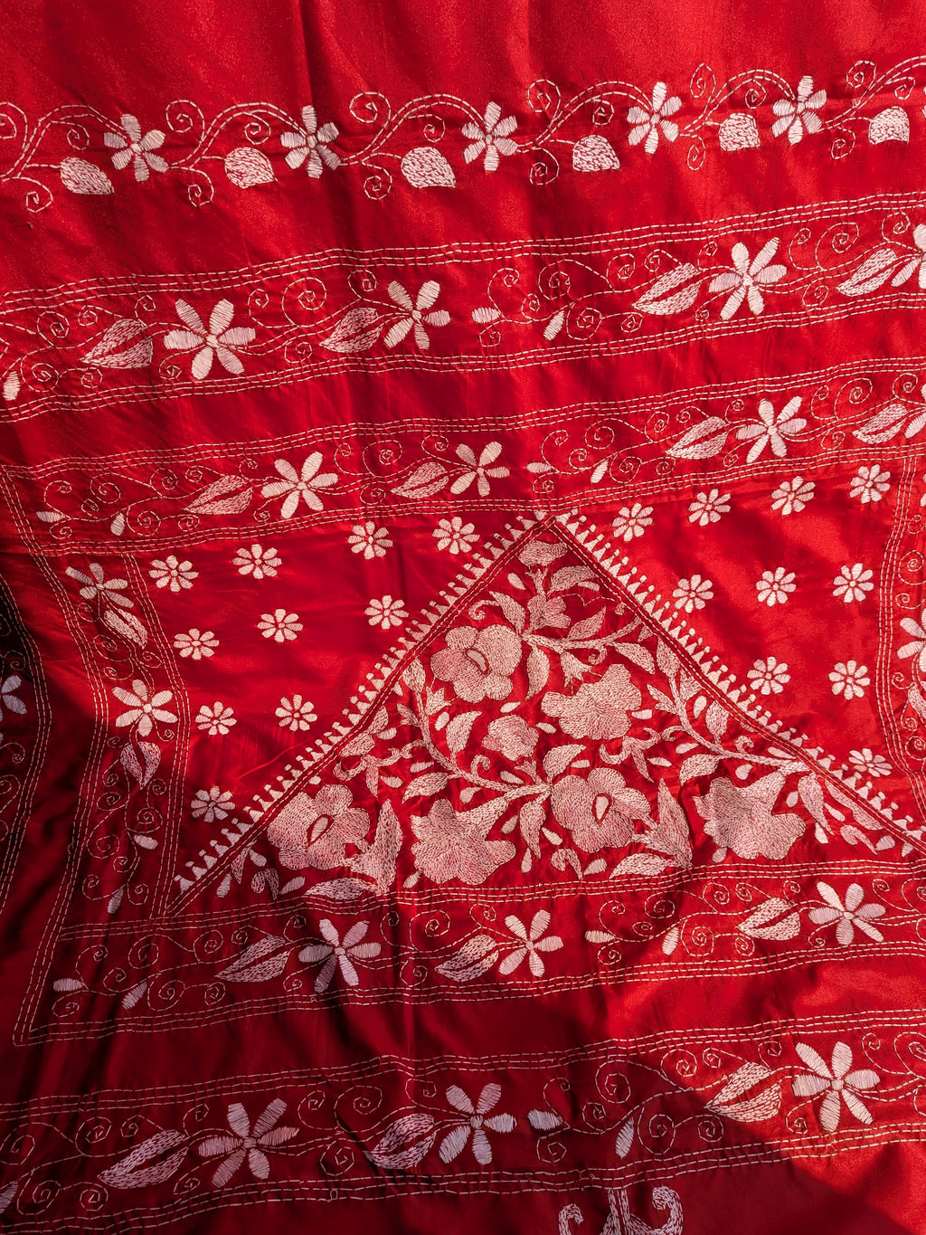 Red Kantha Saree