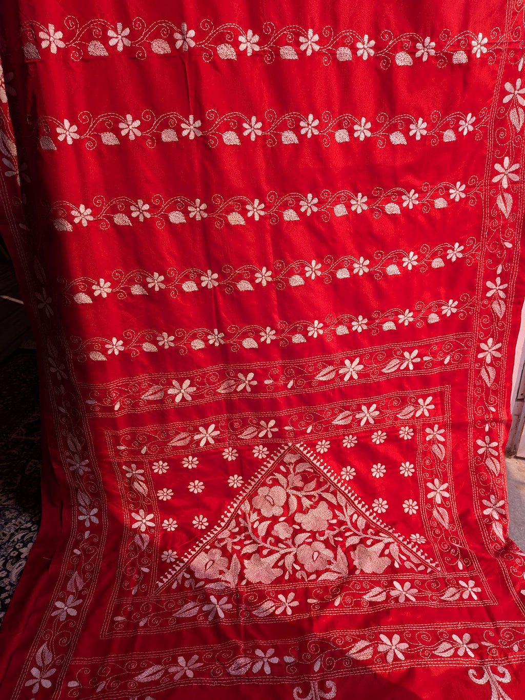 Red Kantha Saree