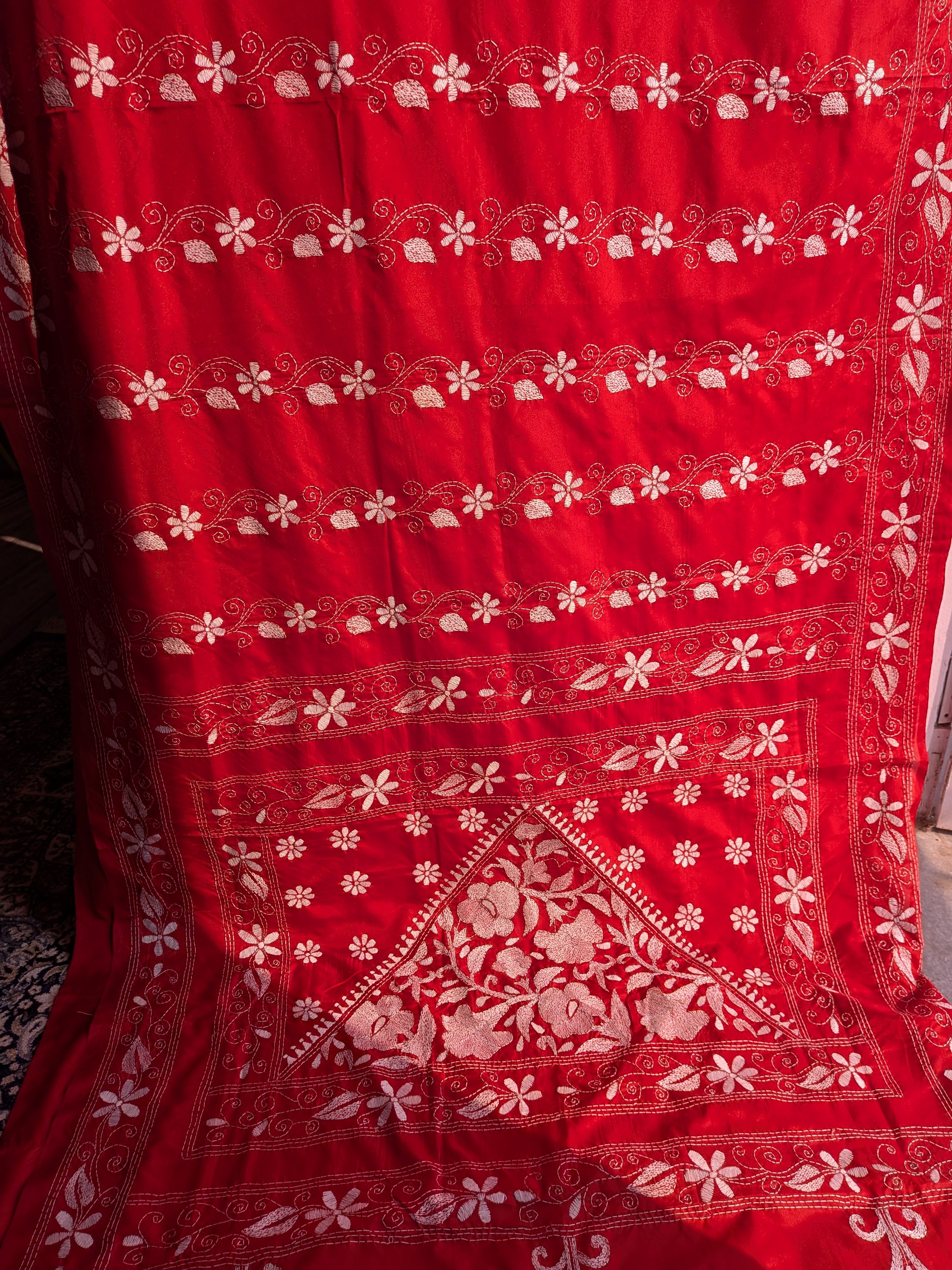 Red Kantha Saree