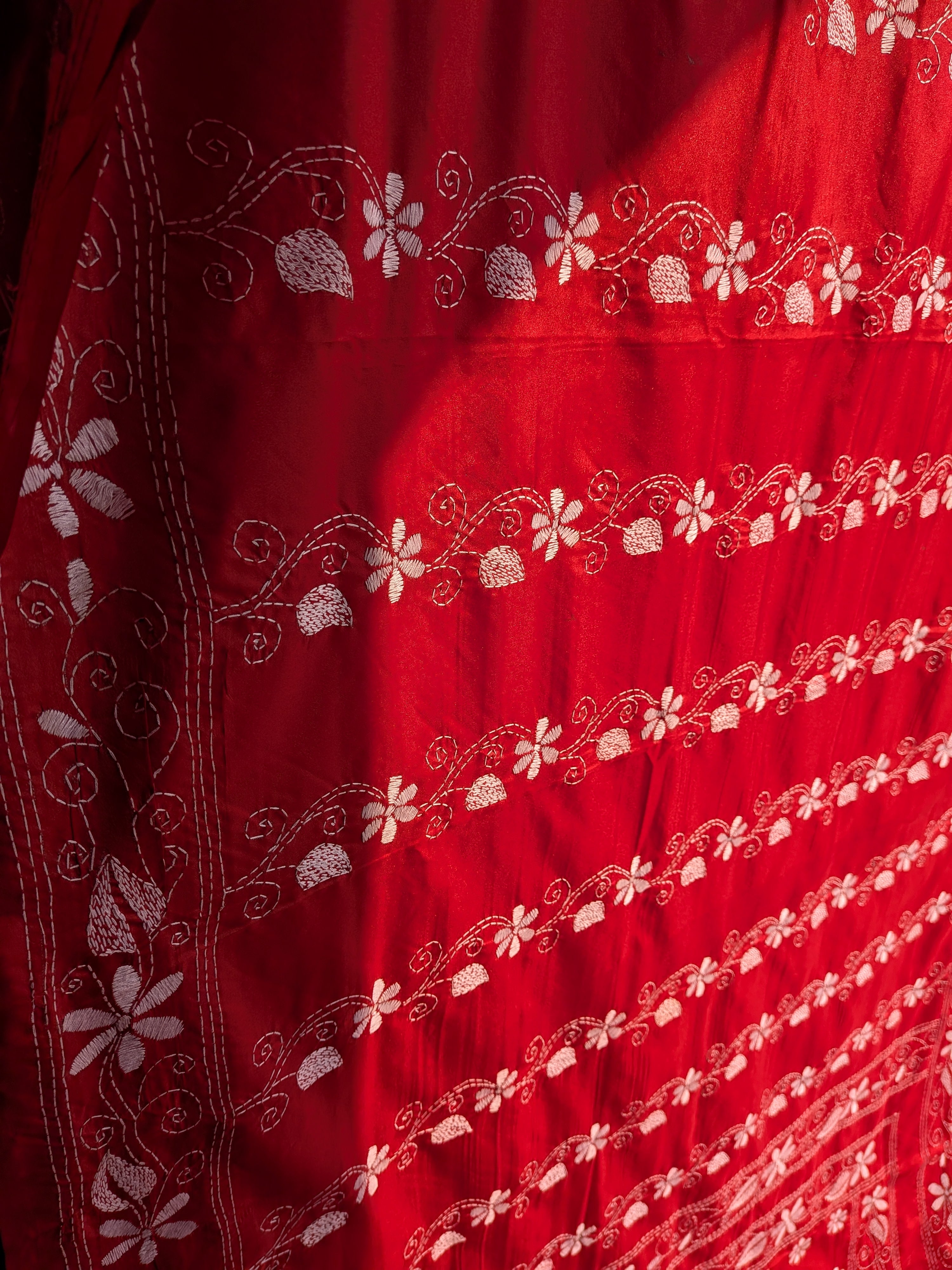 Red Kantha Saree