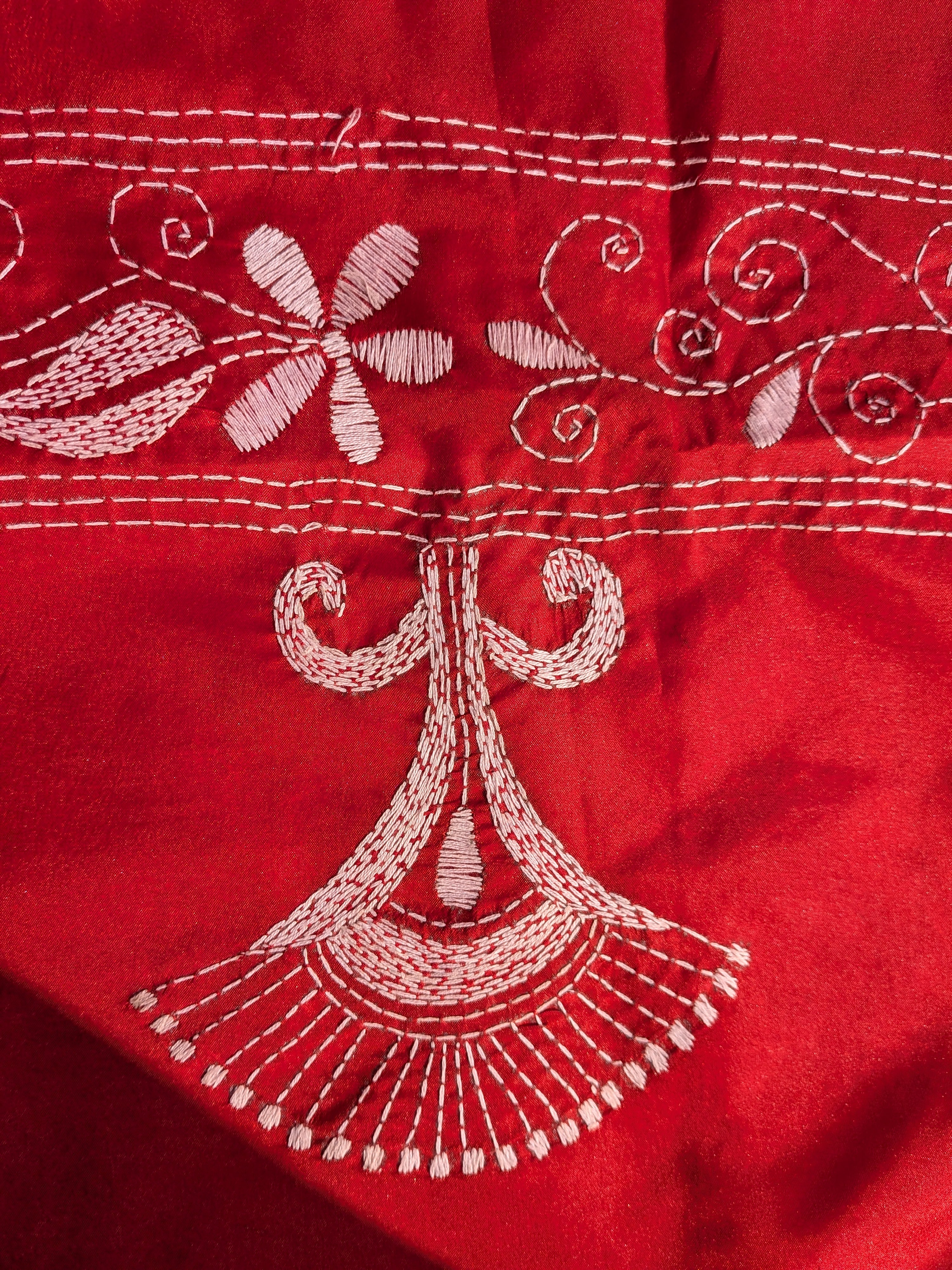 Red Kantha Saree
