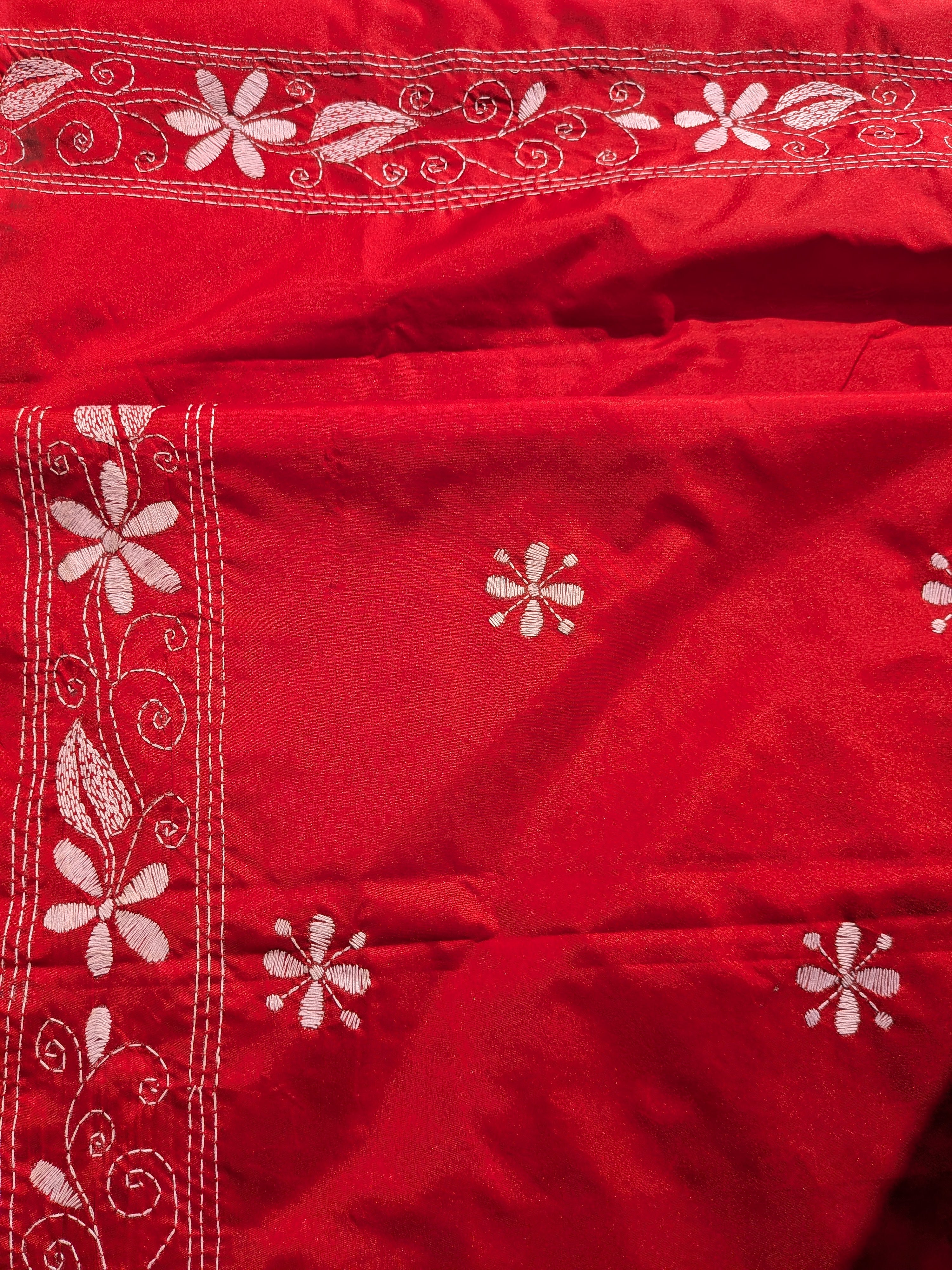 Red Kantha Saree