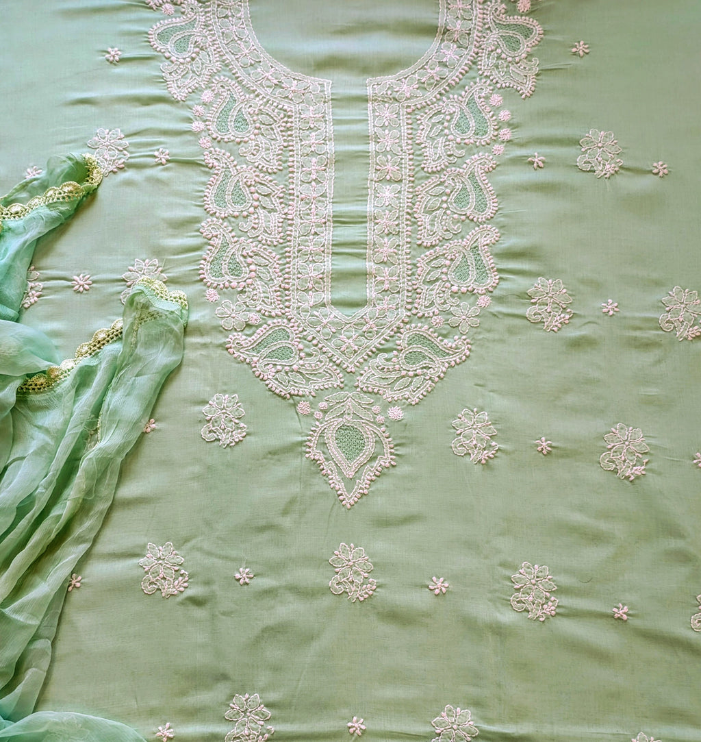 Sea Green Cotton Unstiched Suit