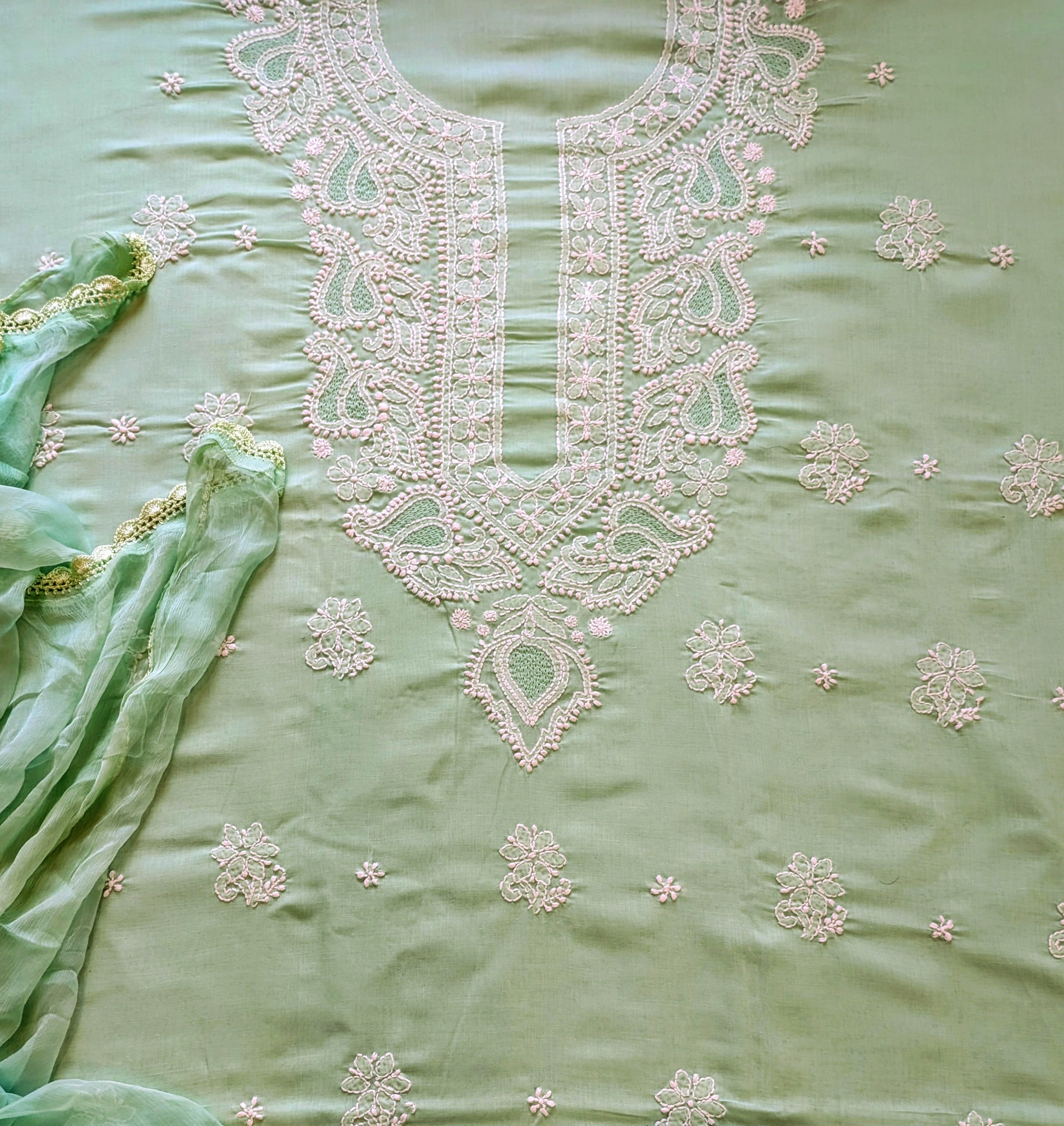 Sea Green Cotton Unstiched Suit