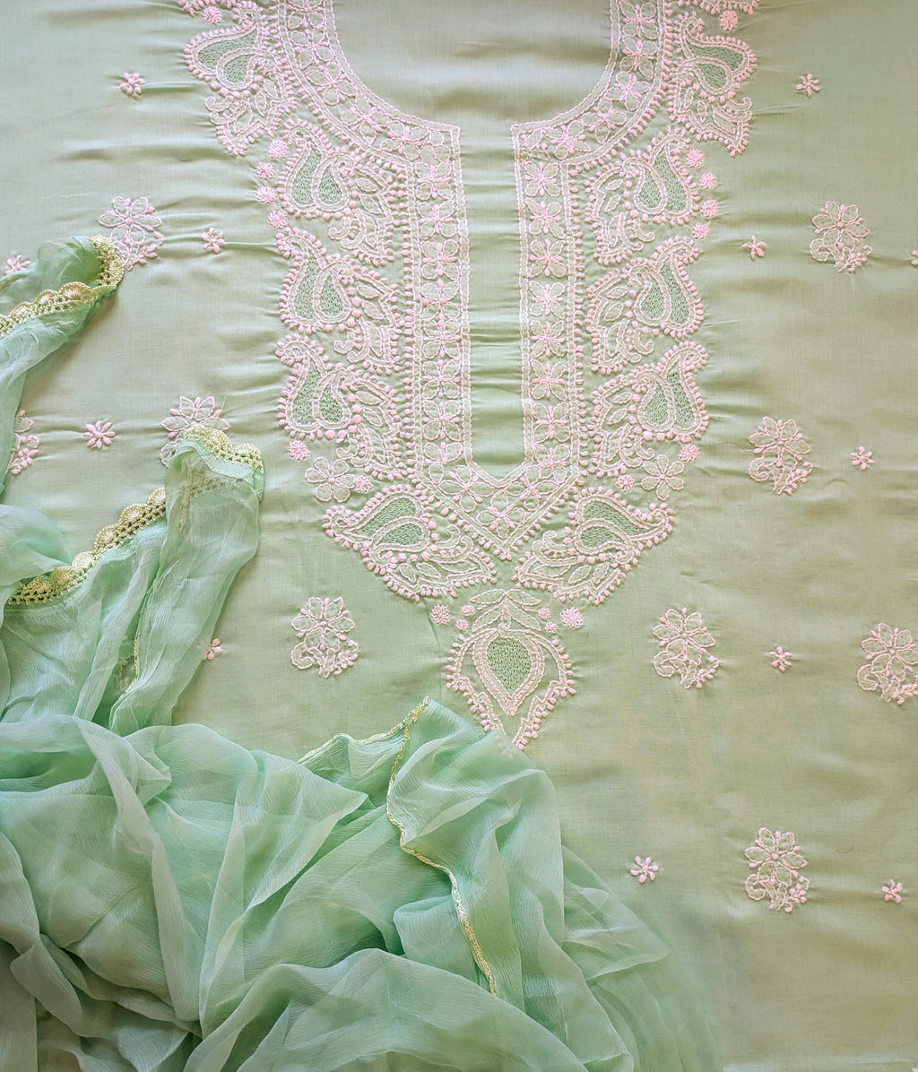 Sea Green Cotton Unstiched Suit