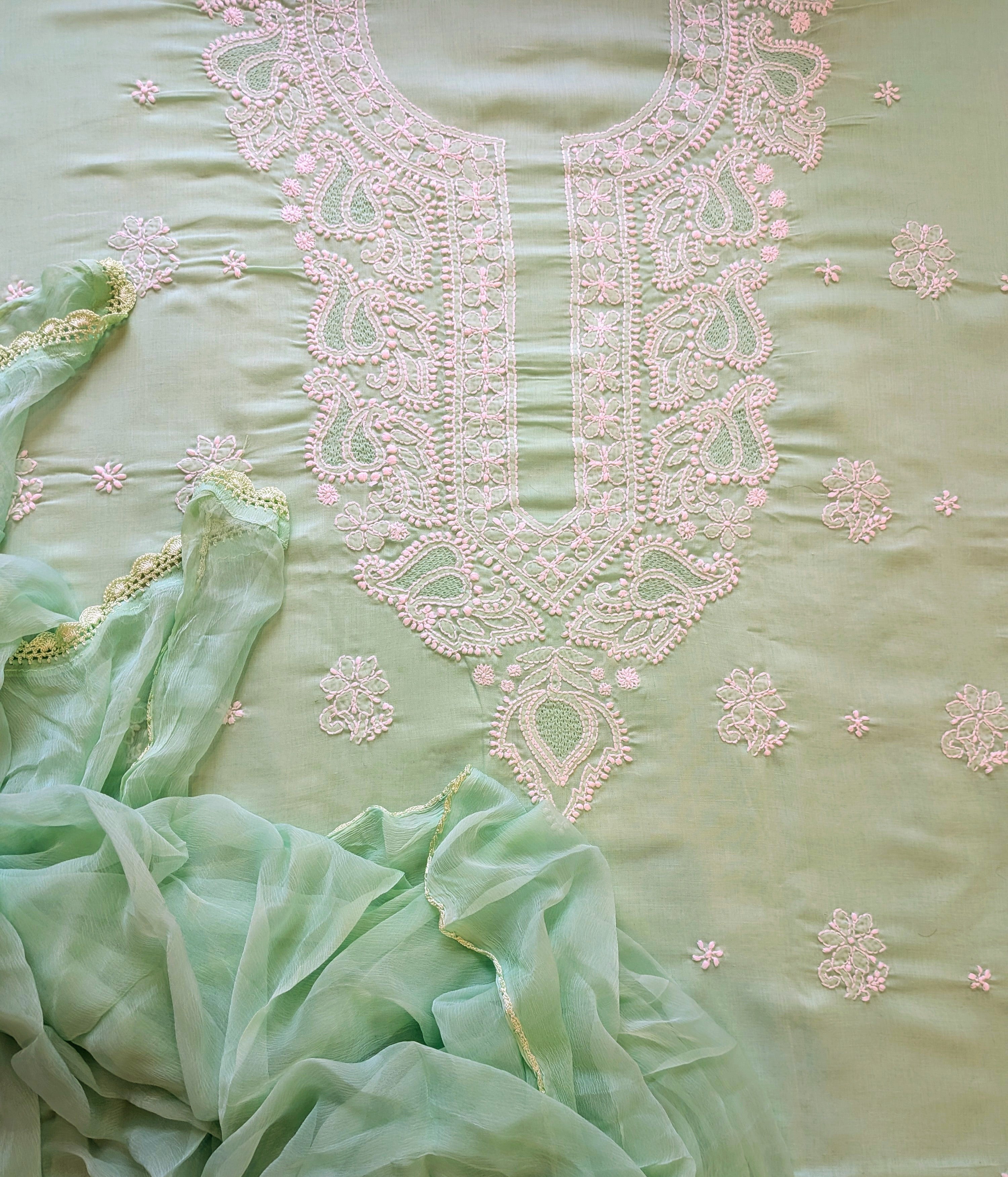 Sea Green Cotton Unstiched Suit