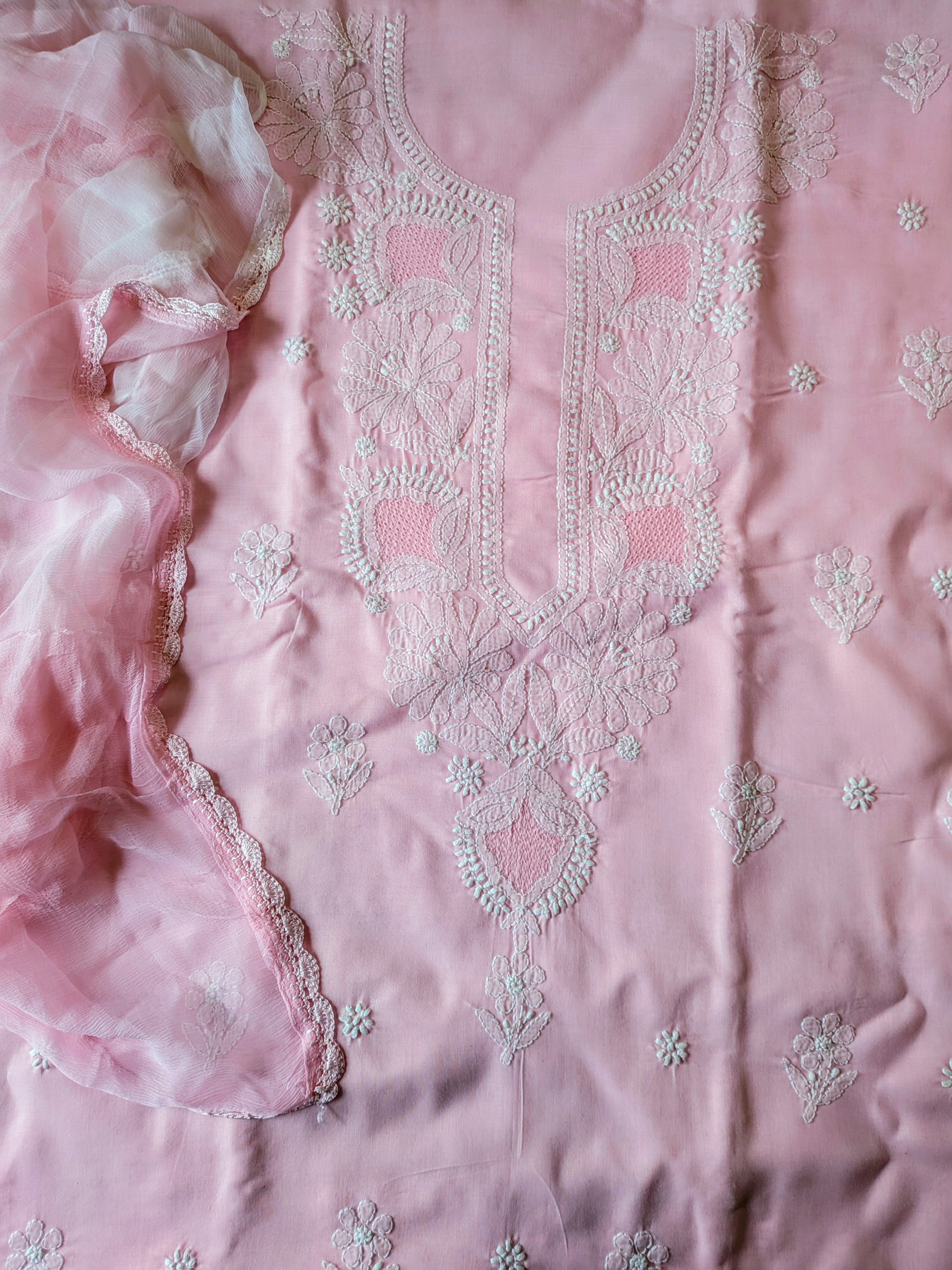 Baby Pink Cotton Unstiched Suit