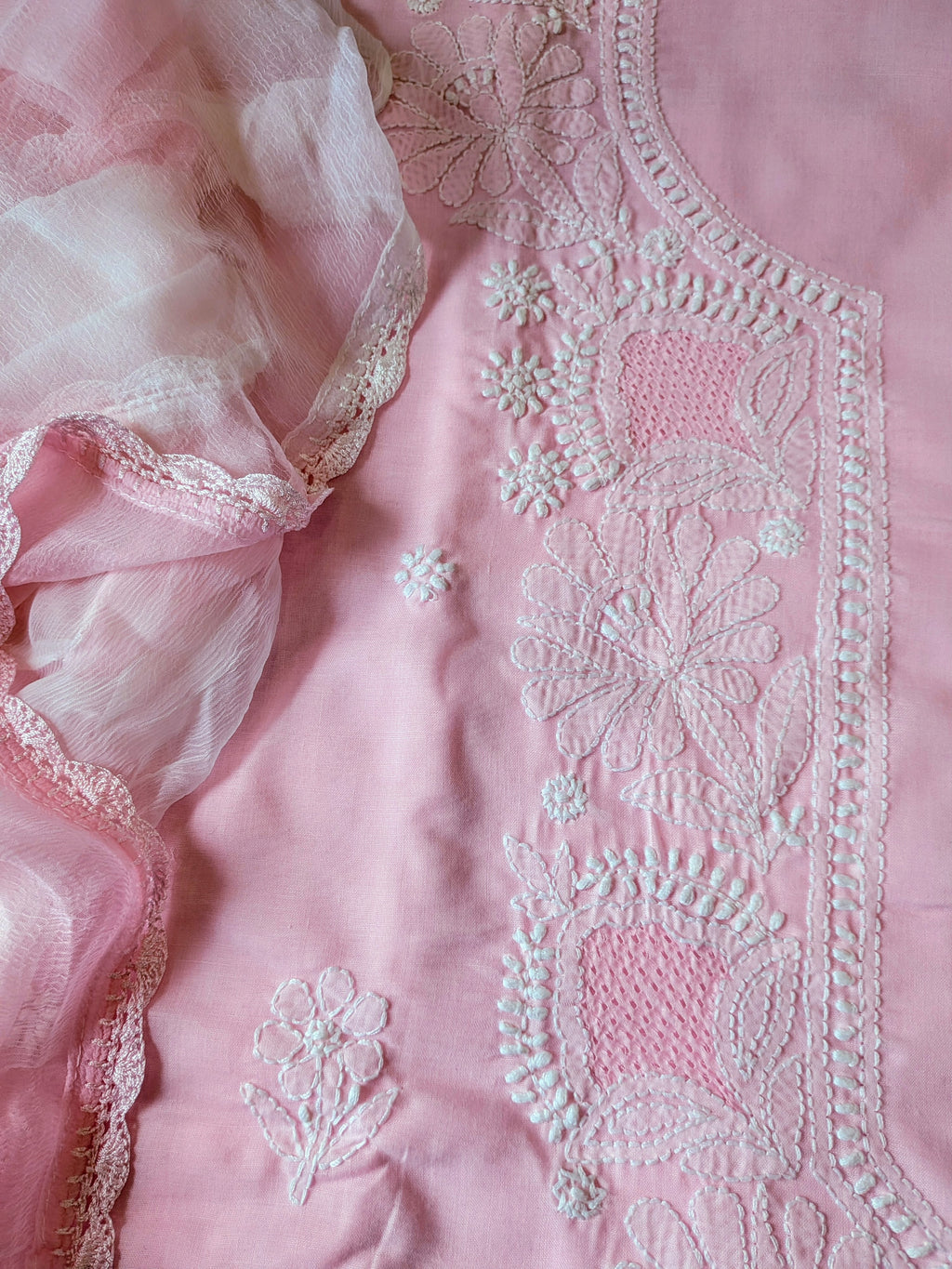 Baby Pink Cotton Unstiched Suit