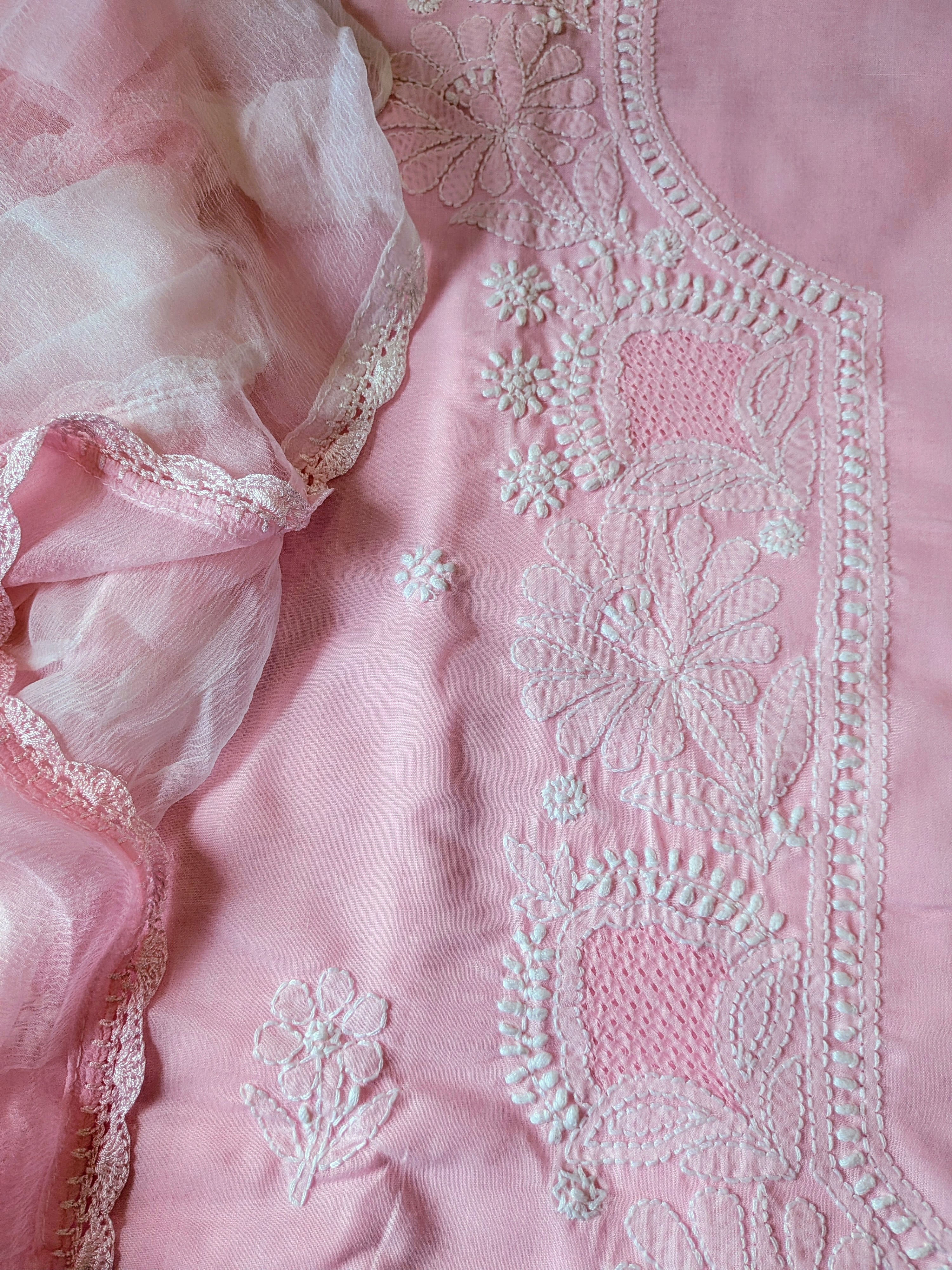 Baby Pink Cotton Unstiched Suit