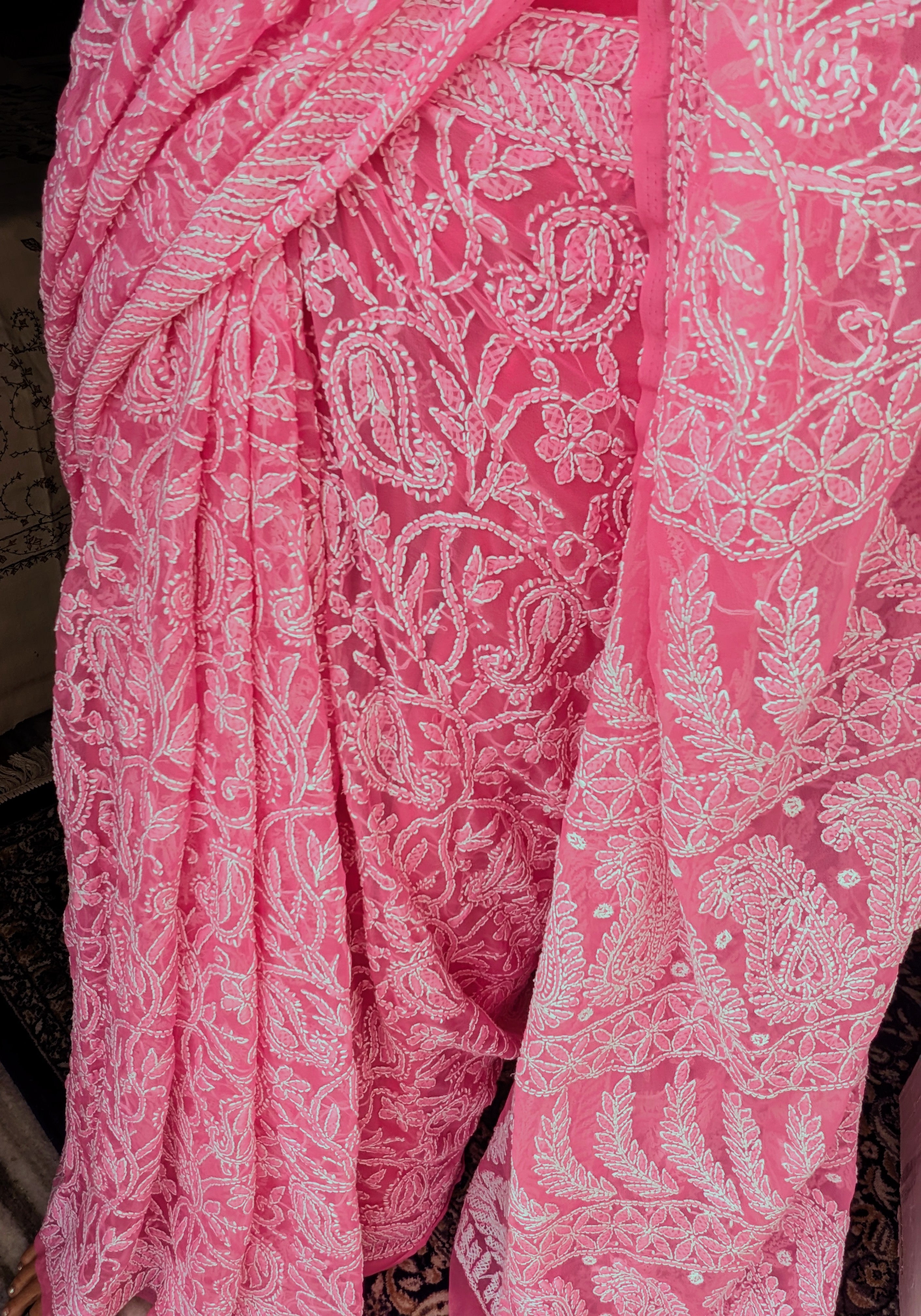 Baby Pink Full Jaal Saree