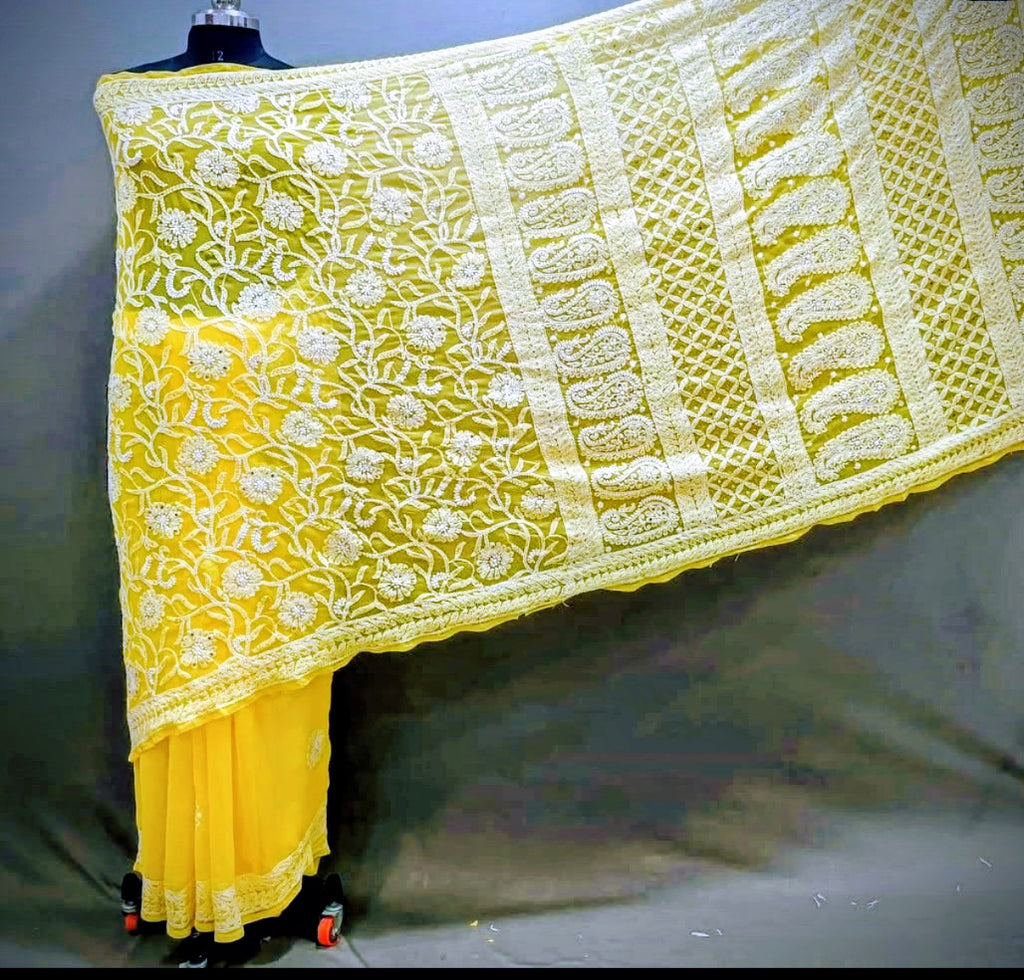 Yellow Half Jaal Saree