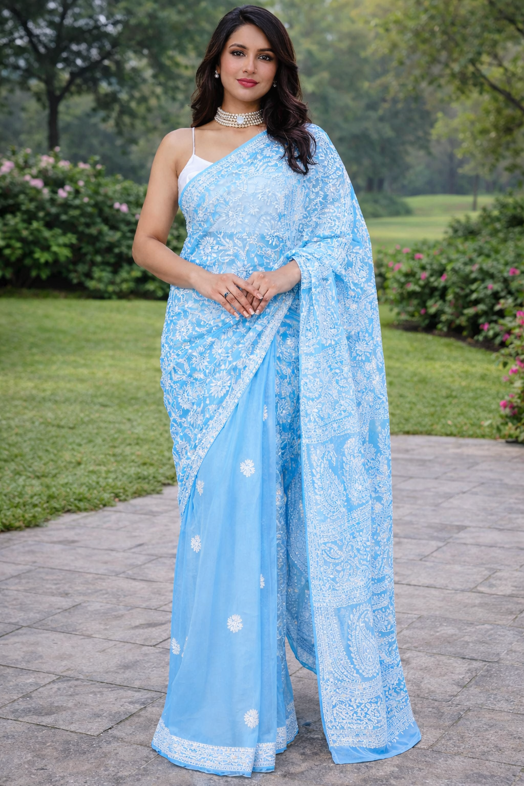 Sky Blue Half Jaal Saree