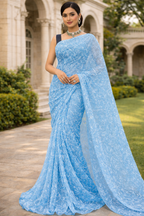 Sky Blue Blue Tepchi Saree