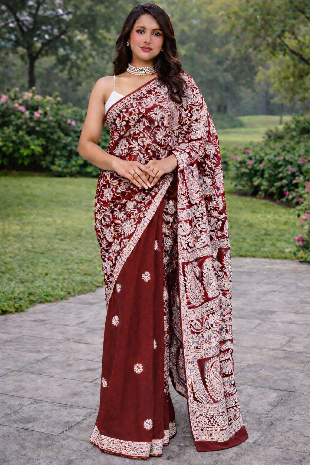 Maroon Half Jaal Saree