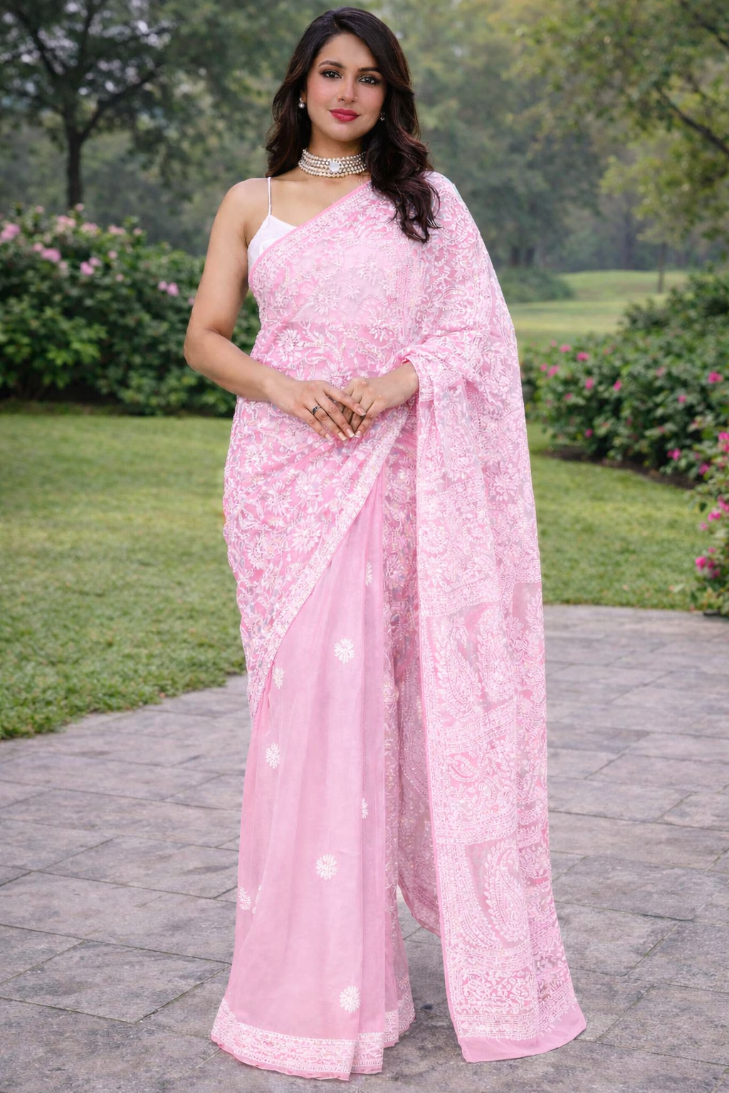 Baby Pink Half Jaal Saree