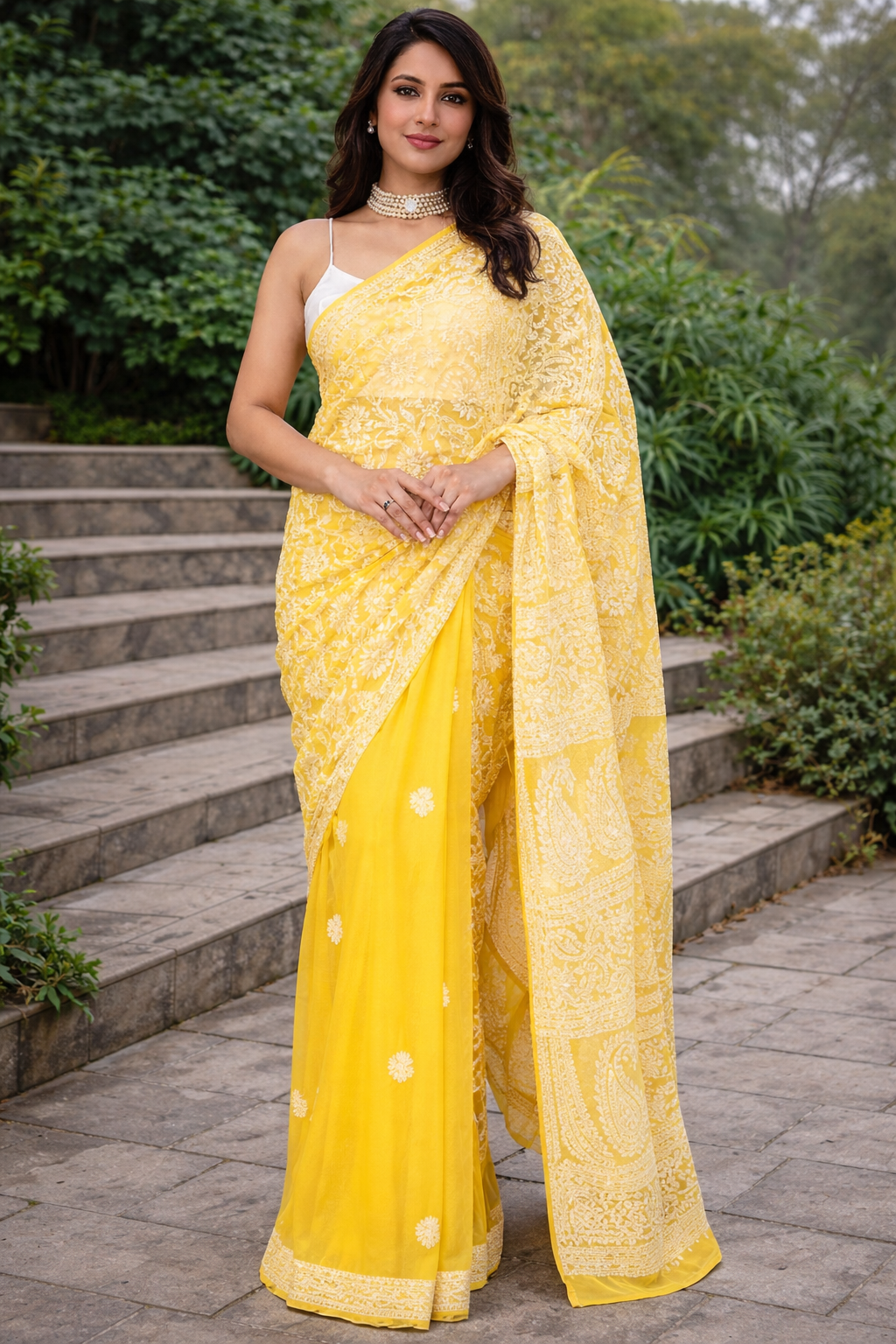 Yellow Half Jaal Saree