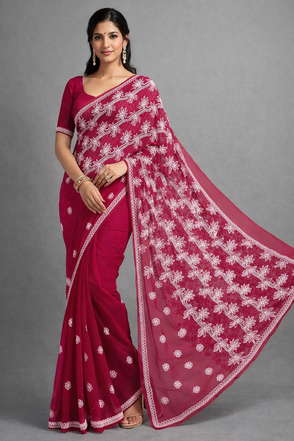 Maroon Palla Border Saree