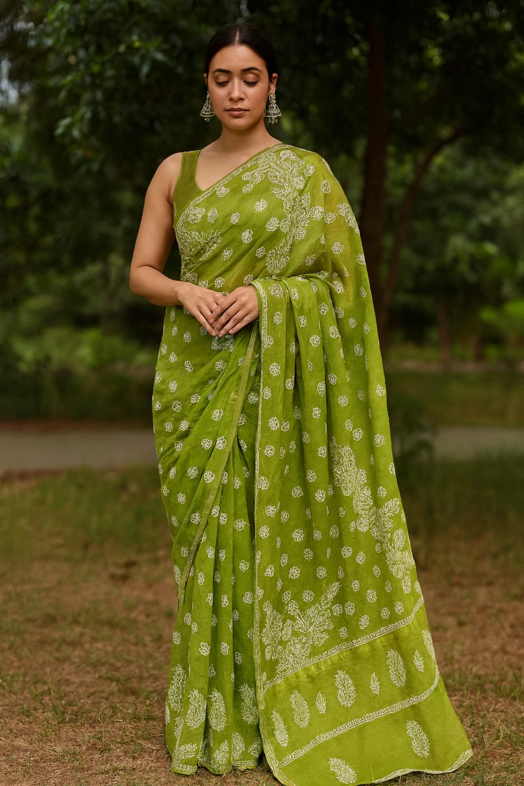 Green  mul chanderi saree