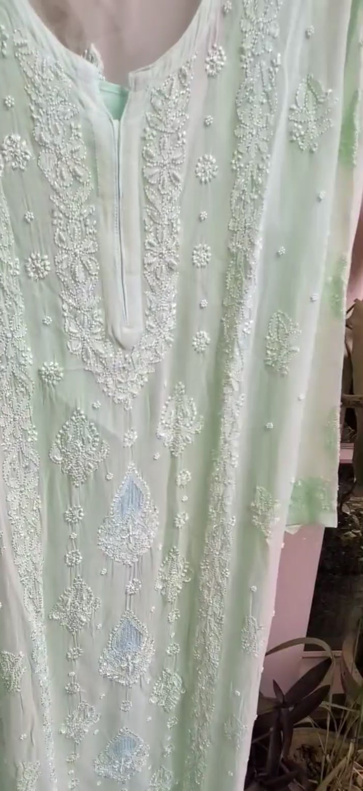 Mint green pure viscose gorgette kurta size 44