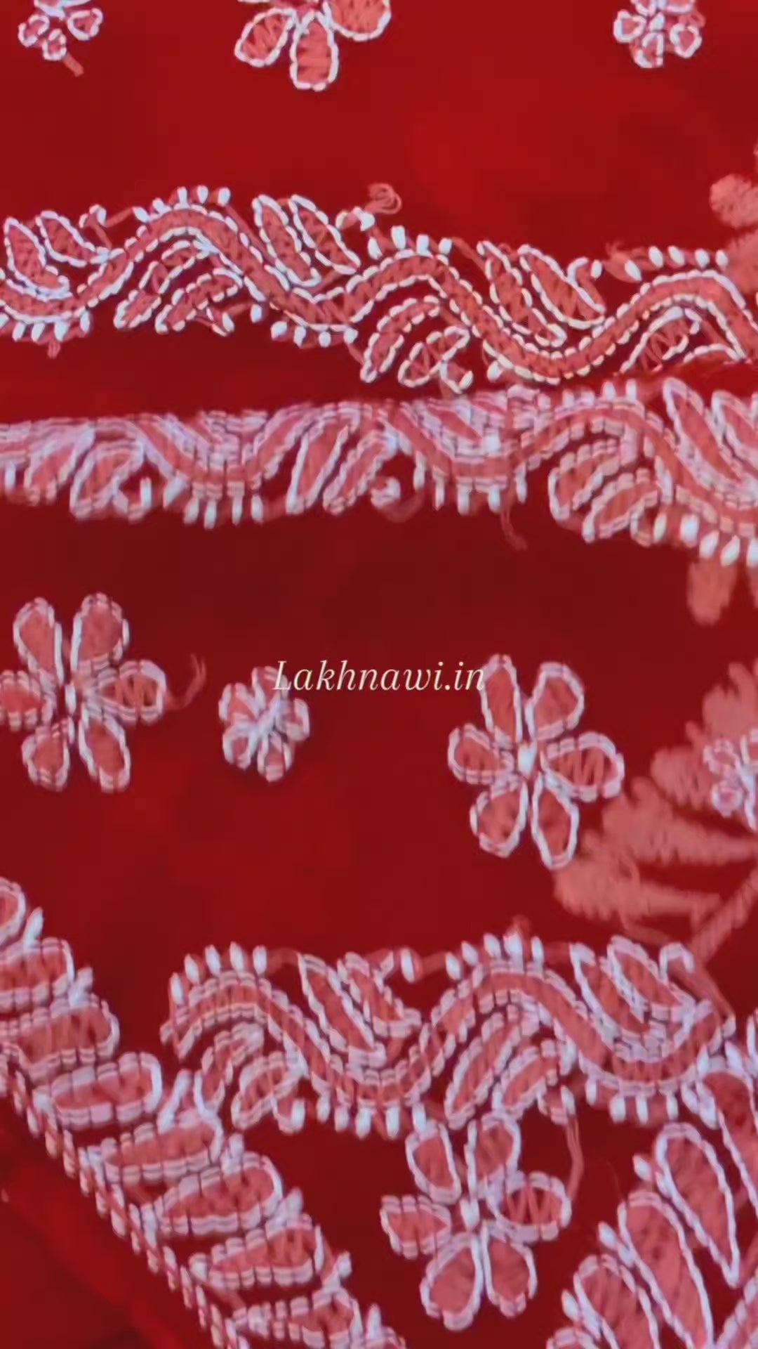 Red chikan saree with chaddi design